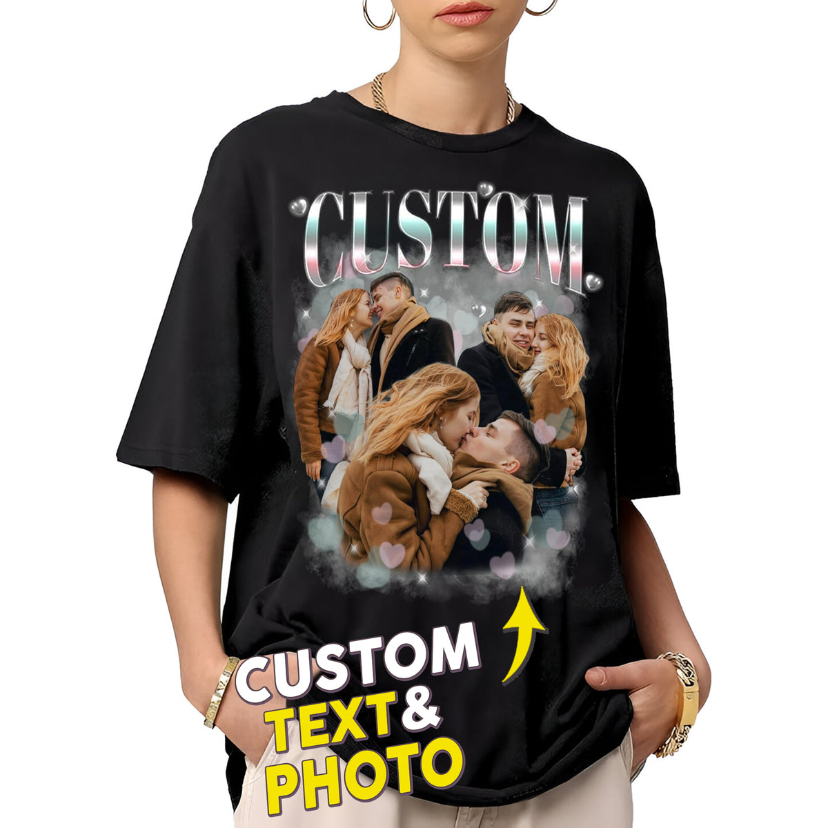 Custom Bootleg Rap Tee Shirt for Boyfriend Girlfriend, Custom Image T Shirt, Personalized T Shirts With Pictures, Valentines Gifts, Valentines Day Shirts-YPT-ALK