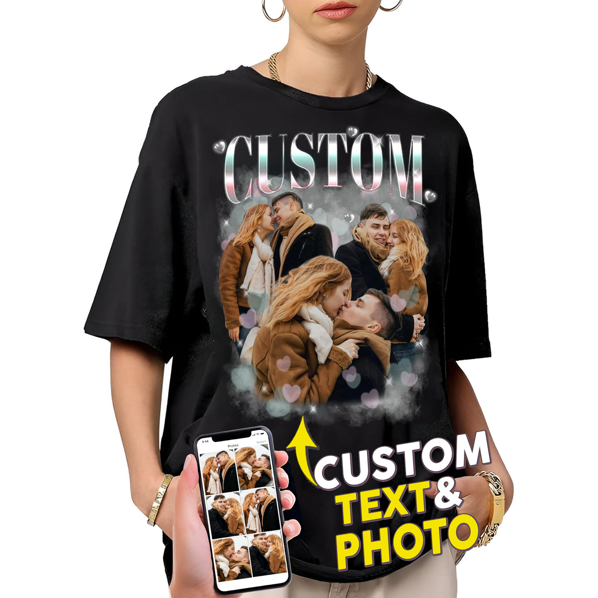 Custom Bootleg Rap Tee Shirt for Boyfriend Girlfriend, Custom Image T Shirt, Personalized T Shirts With Pictures, Valentines Gifts, Valentines Day Shirts-YPT-ALK