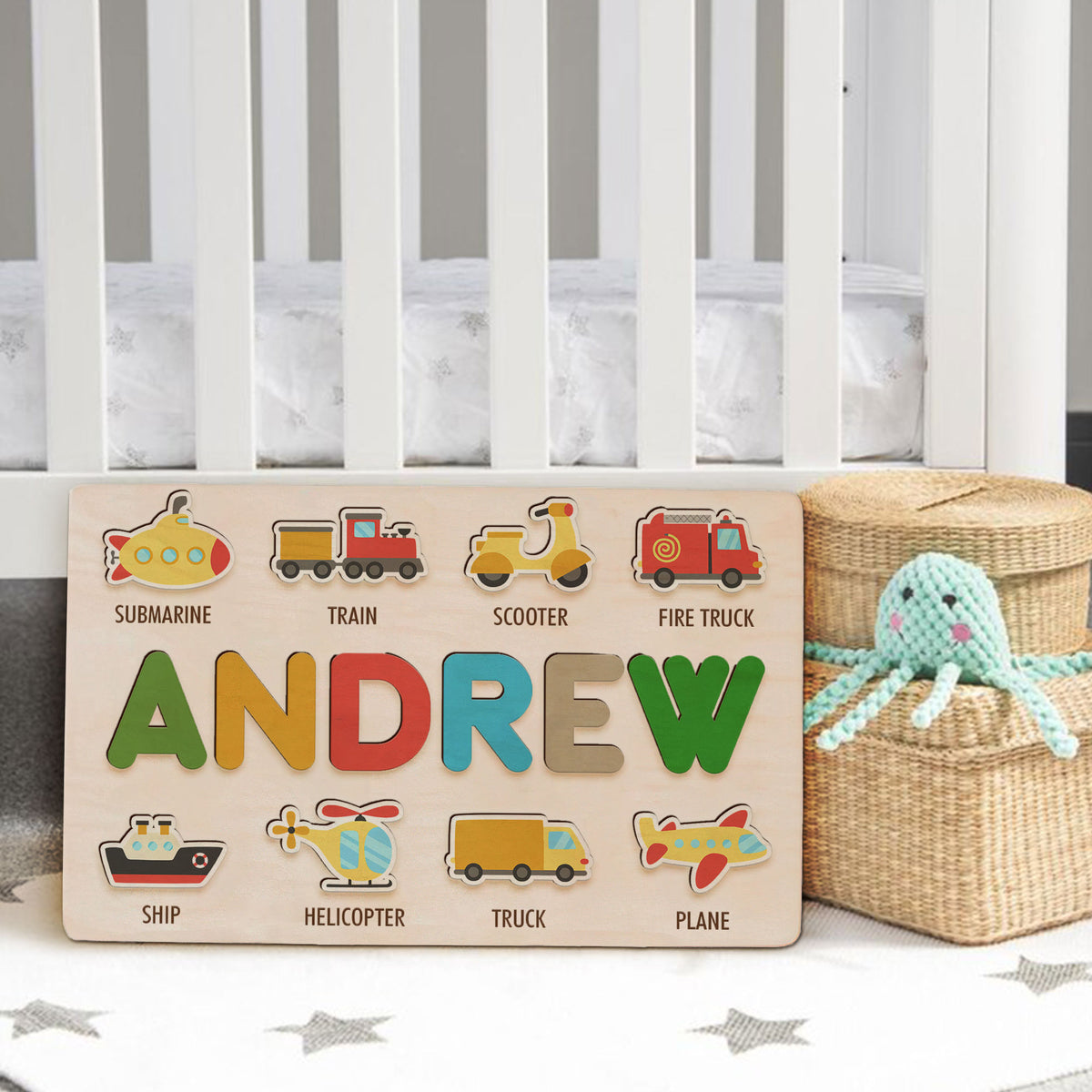 Personalized BusyBoard with Transport, Custom Sensory Board for kids, Custom Cars toys for kids, Montessori Board, Wooden Puzzle Board