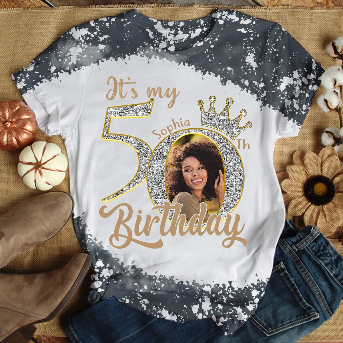 Custom Face Photo 50's Birthday Shirt, 50th Birthday Unique T Shirt For Woman, Custom Birthday Shirt, Her Gifts For 50 Years Old, Custom Picture Tee, Personalized Birthday Shirt-YPT-HCT