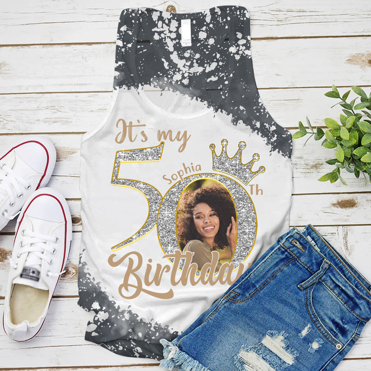 Custom Face Photo 50's Birthday Shirt, 50th Birthday Unique T Shirt For Woman, Custom Birthday Shirt, Her Gifts For 50 Years Old, Custom Picture Tee, Personalized Birthday Shirt-YPT-HCT