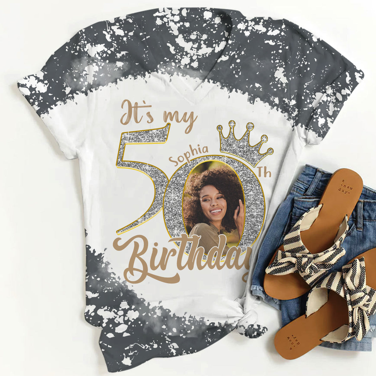Custom Face Photo 50's Birthday Shirt, 50th Birthday Unique T Shirt For Woman, Custom Birthday Shirt, Her Gifts For 50 Years Old, Custom Picture Tee, Personalized Birthday Shirt-YPT-HCT