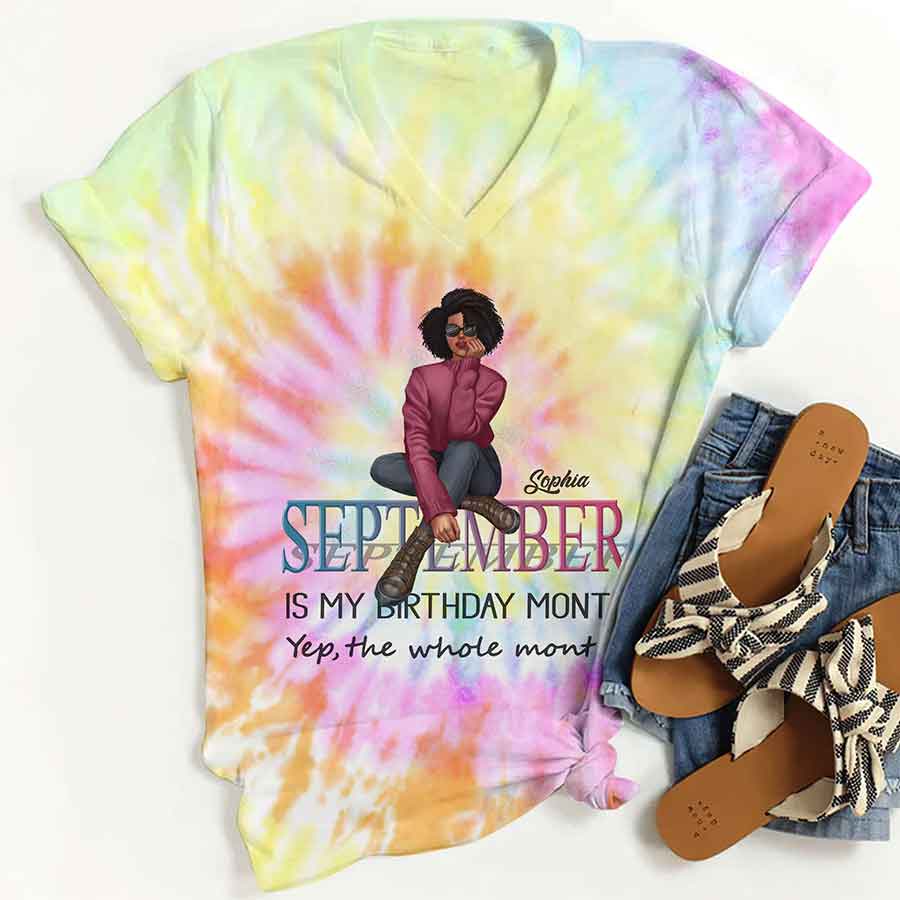 September Birthday Shirt, Custom Birthday Shirt, Queens are Born In September, September Birthday Shirts For Woman, September Birthday Gifts, Melanin Afro Woman Shirt, Black Girl Tee, Afro Queen Black Pride Gift-YPT-HCT