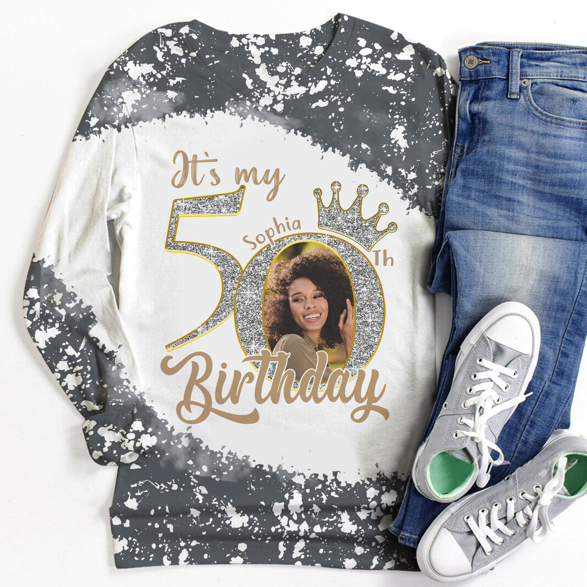 Custom Face Photo 50's Birthday Shirt, 50th Birthday Unique T Shirt For Woman, Custom Birthday Shirt, Her Gifts For 50 Years Old, Custom Picture Tee, Personalized Birthday Shirt-YPT-HCT