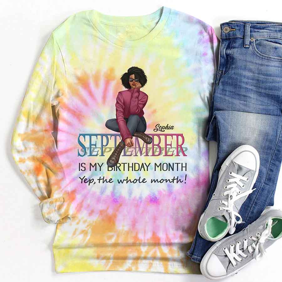 September Birthday Shirt, Custom Birthday Shirt, Queens are Born In September, September Birthday Shirts For Woman, September Birthday Gifts, Melanin Afro Woman Shirt, Black Girl Tee, Afro Queen Black Pride Gift-YPT-HCT