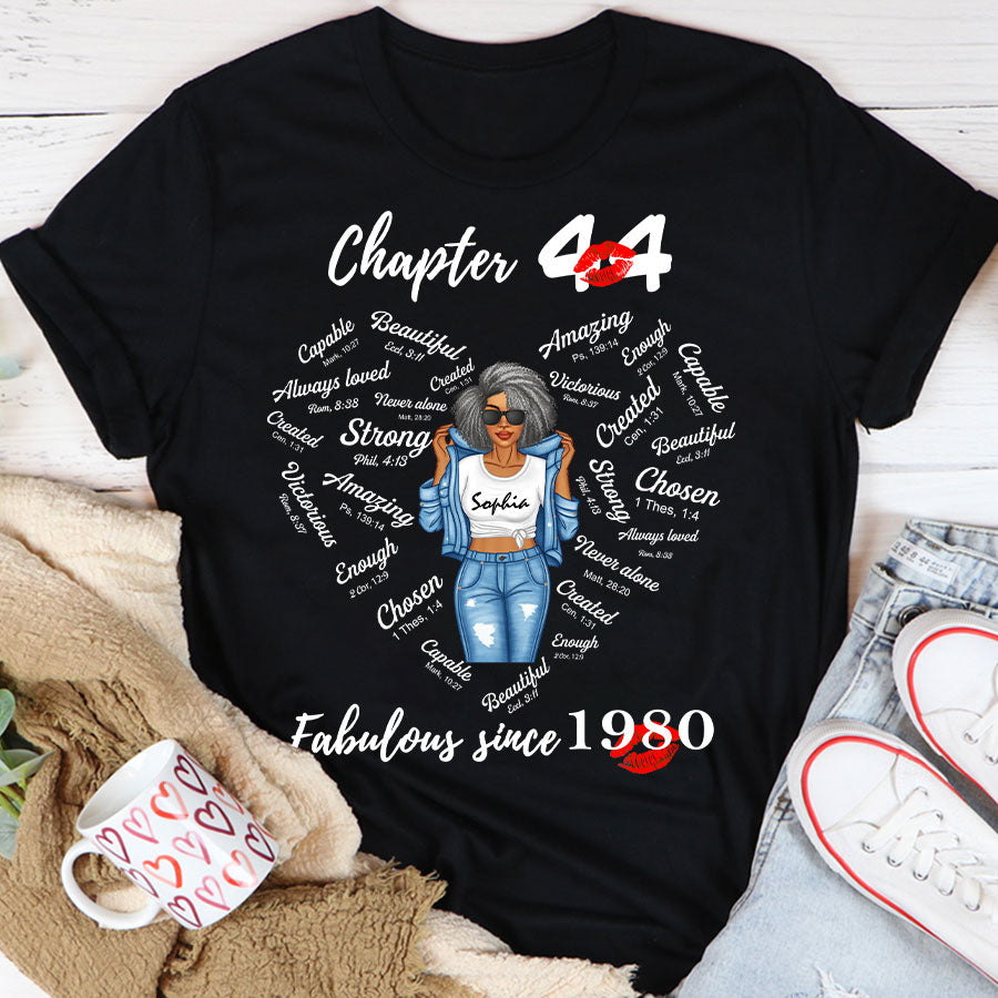 Chapter 44, Fabulous Since 1980 44th Birthday Unique T Shirt For Woman, Her Gifts For 44Years Old , Turning 44 Birthday Cotton Shirt-TLQ