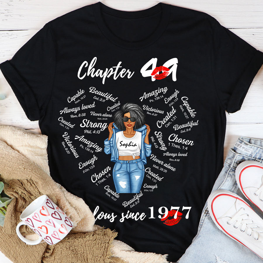 Chapter 49, Fabulous Since 1977 49th Birthday Unique T Shirt For Woman, Her Gifts For 49 Years Old , Turning 49 Birthday Cotton Shirt-TLQ