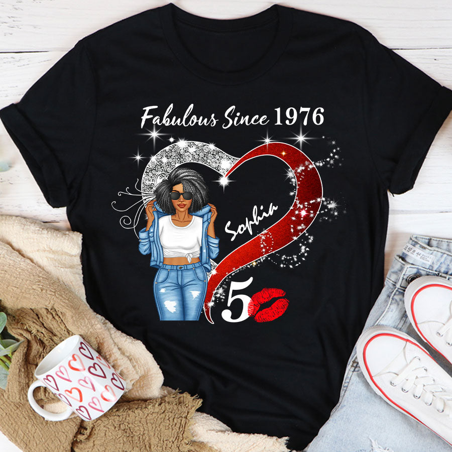 Custom Birthday Shirt, Her Gifts For 50 Years Old , Turning 50 Birthday Cotton Shirt, Fabulous Since 1976-TQL