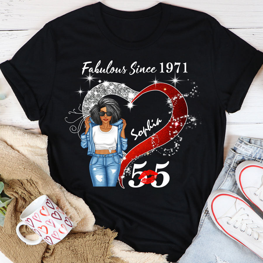 Custom Birthday Shirt, Her Gifts For 55 Years Old , Turning 55 Birthday Cotton Shirt, Fabulous Since 1971-TLQ