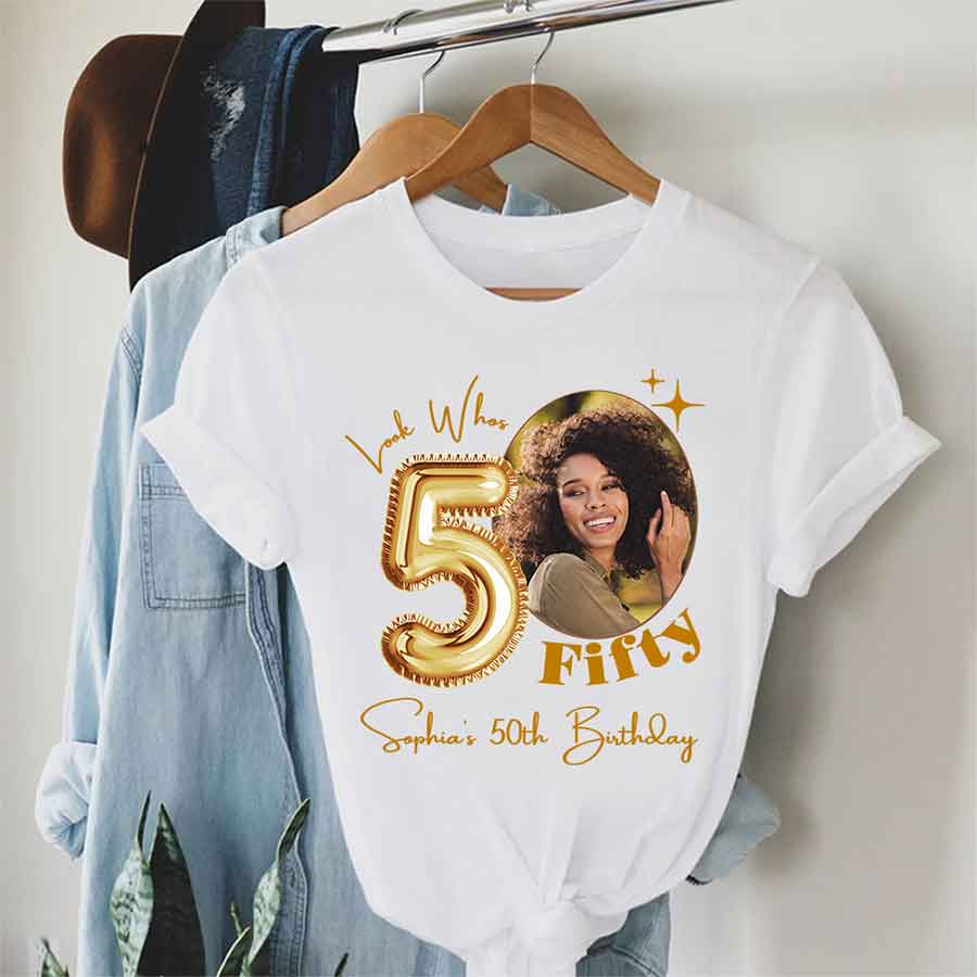 Custom Face Photo 50&#39;s Birthday Shirt, 50th Birthday Unique T Shirt For Woman, Custom Birthday Shirt, Her Gifts For 50 Years Old, Custom Picture Tee, Personalized Birthday Shirt-YPT-HCT