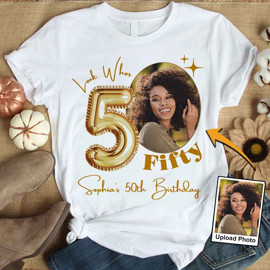 Custom Face Photo 50&#39;s Birthday Shirt, 50th Birthday Unique T Shirt For Woman, Custom Birthday Shirt, Her Gifts For 50 Years Old, Custom Picture Tee, Personalized Birthday Shirt-YPT-HCT