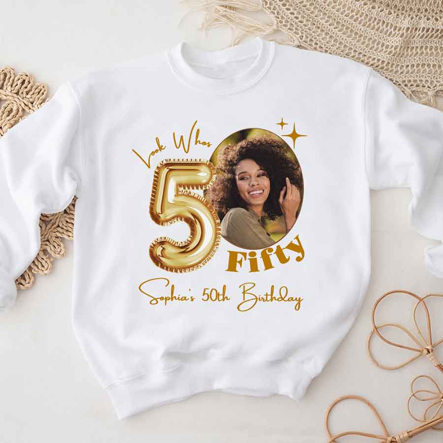 Custom Face Photo 50&#39;s Birthday Shirt, 50th Birthday Unique T Shirt For Woman, Custom Birthday Shirt, Her Gifts For 50 Years Old, Custom Picture Tee, Personalized Birthday Shirt-YPT-HCT