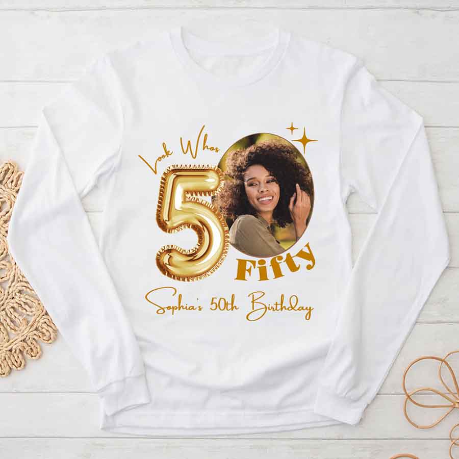 Custom Face Photo 50&#39;s Birthday Shirt, 50th Birthday Unique T Shirt For Woman, Custom Birthday Shirt, Her Gifts For 50 Years Old, Custom Picture Tee, Personalized Birthday Shirt-YPT-HCT