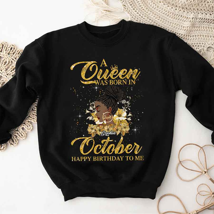 Custom October Birthday Shirt For Woman, Queens are Born In October Gifts, Melanin Afro Woman Shirt, Black Girl Tee, Afro Queen Gift-YPT-HCT
