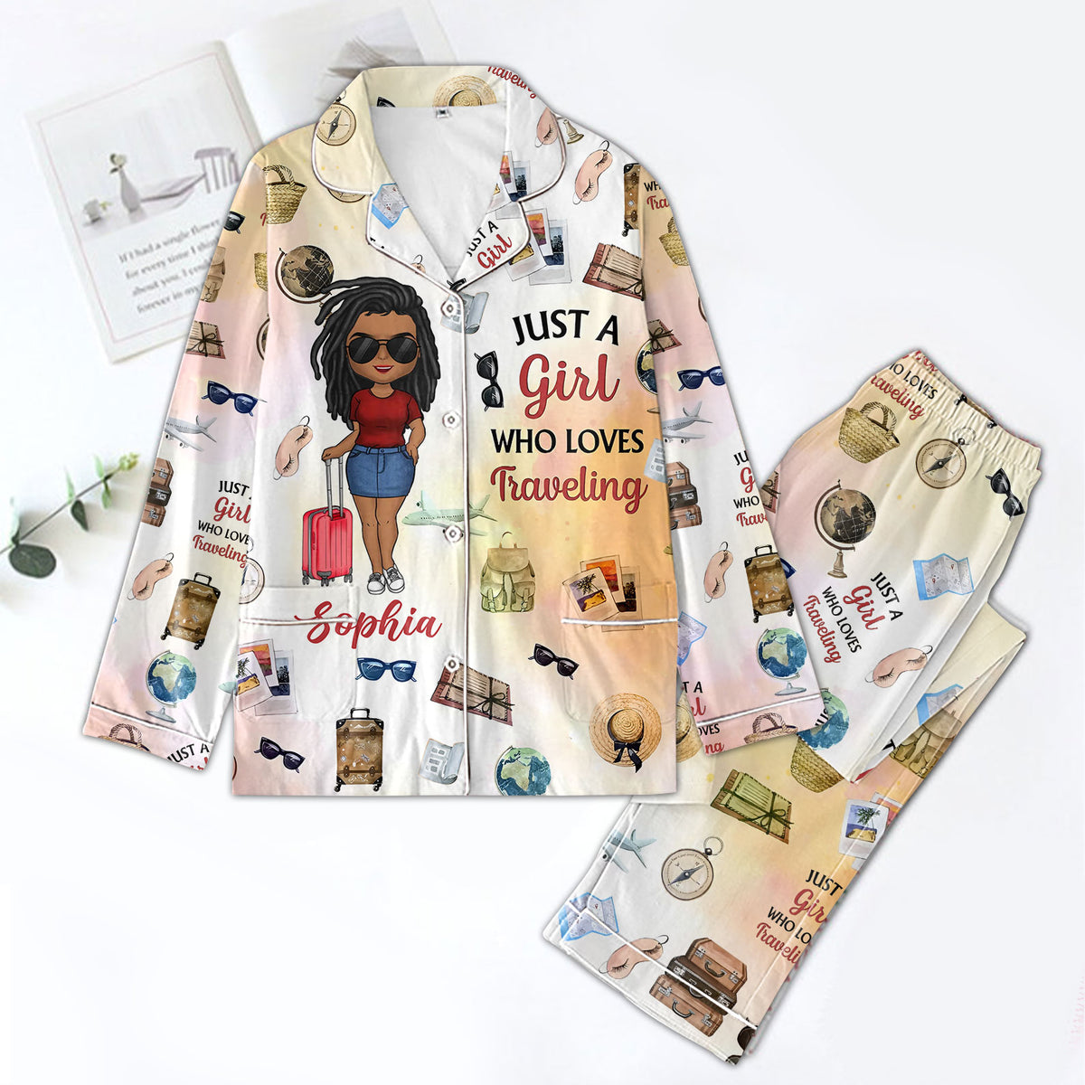 Personalized Women&#39;s Pajama Set, Gift For Travel Lovers