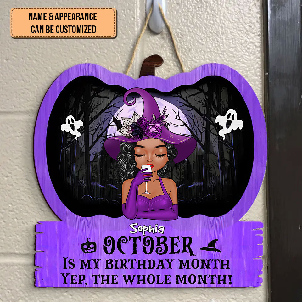 Personalized Custom Door Sign - Halloween Gifts, Gifts For October Girls, October Birthday Gifts For Woman