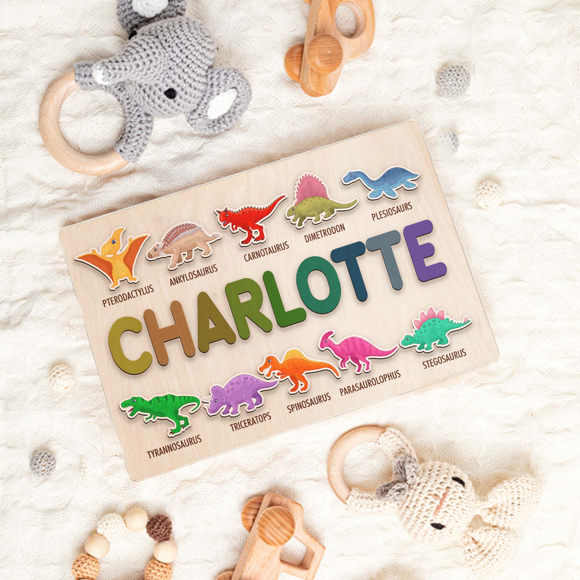 Personalized BusyBoard with Dinosaurs, Custom Sensory Board for kids, Custom Dinosaur toys for kids, Montessori Board, Wooden Puzzle Board