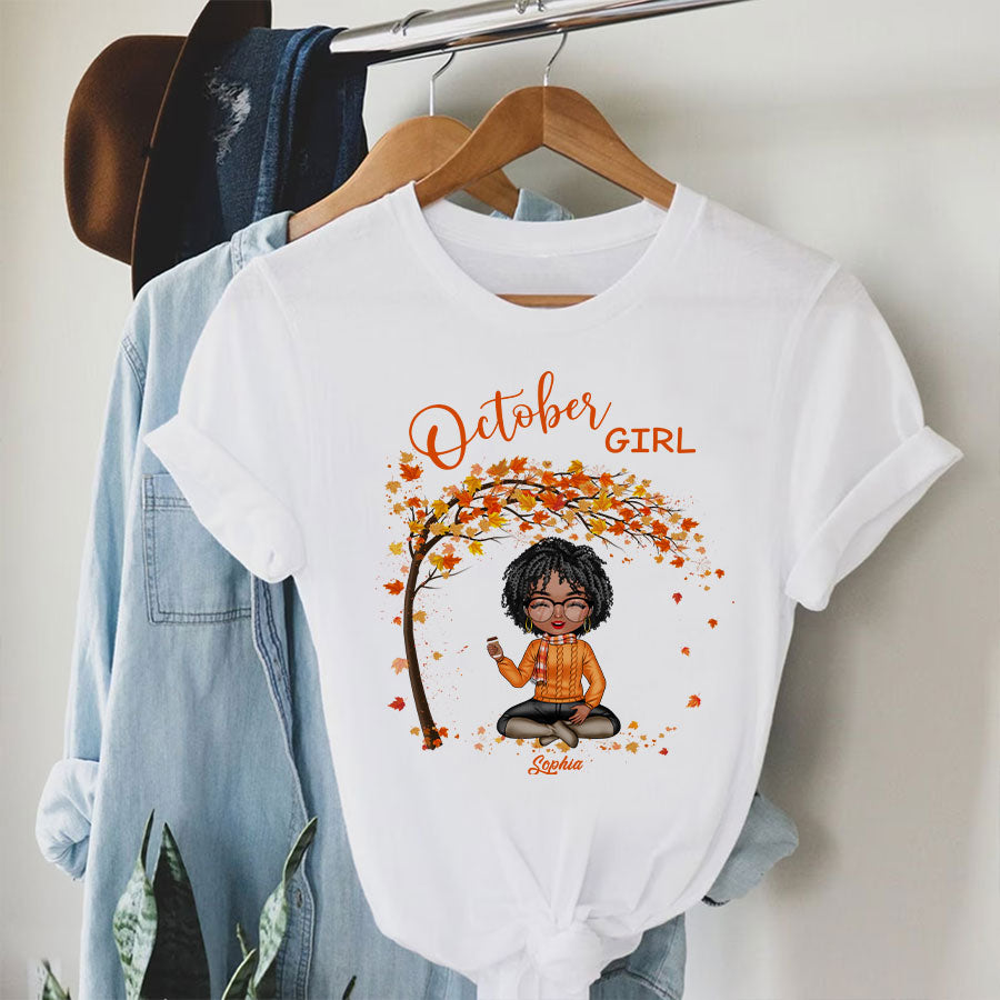 Custom October Birthday Shirt For Woman, Queens Are Born In October Gifts, Melanin Afro Woman Shirt, Black Girl Tee, Afro Queen Gift