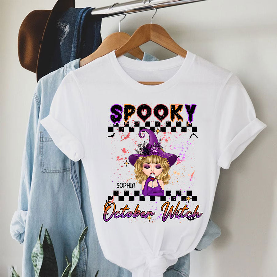 Custom October Birthday Shirt For Woman, Queens Are Born In October Gifts, Halloween Shirt