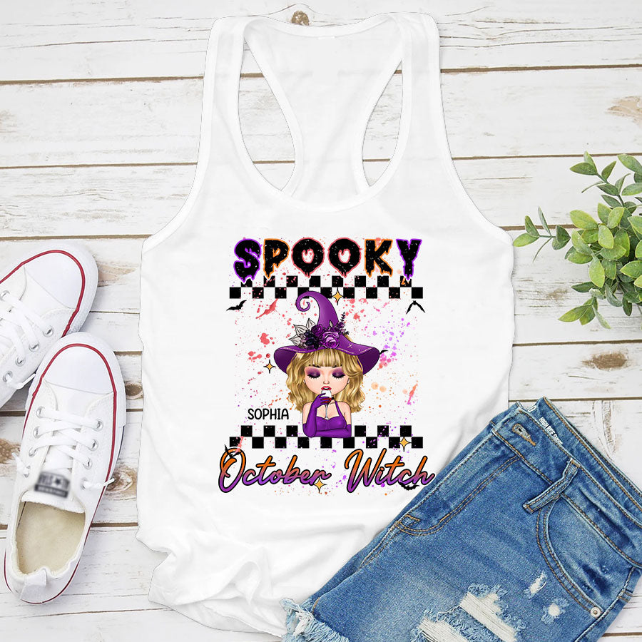 Custom October Birthday Shirt For Woman, Queens Are Born In October Gifts, Halloween Shirt