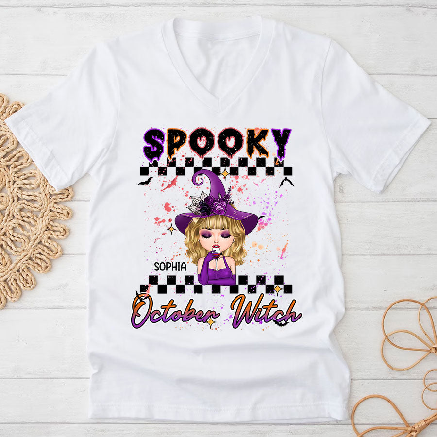 Custom October Birthday Shirt For Woman, Queens Are Born In October Gifts, Halloween Shirt