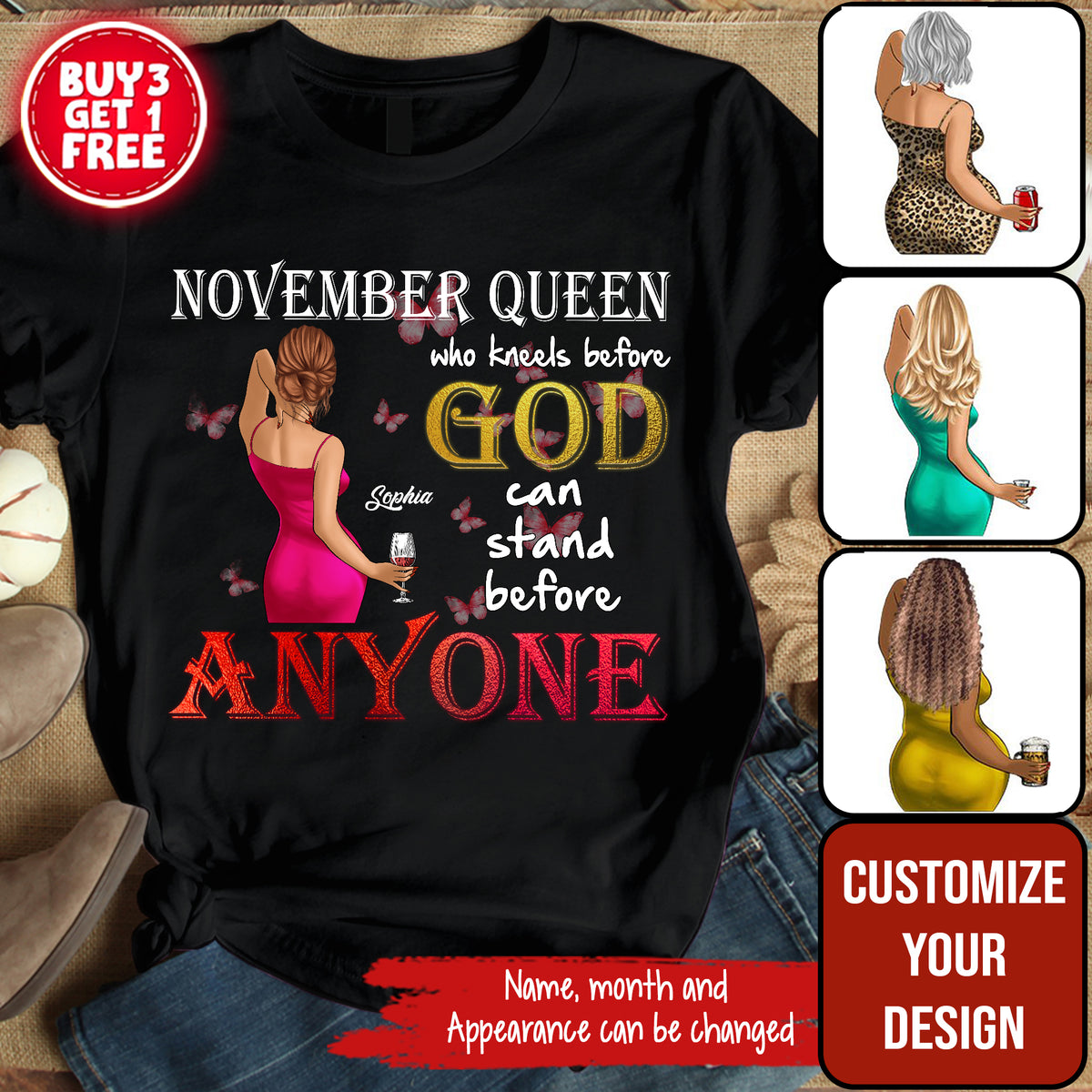 Personalized November T Shirt, Custom November Birthday Shirt For Woman, Queens Are Born In November Gifts, Melanin Afro Woman Shirt, Black Girl Tee, Afro Queen Gift-YPT-ALK