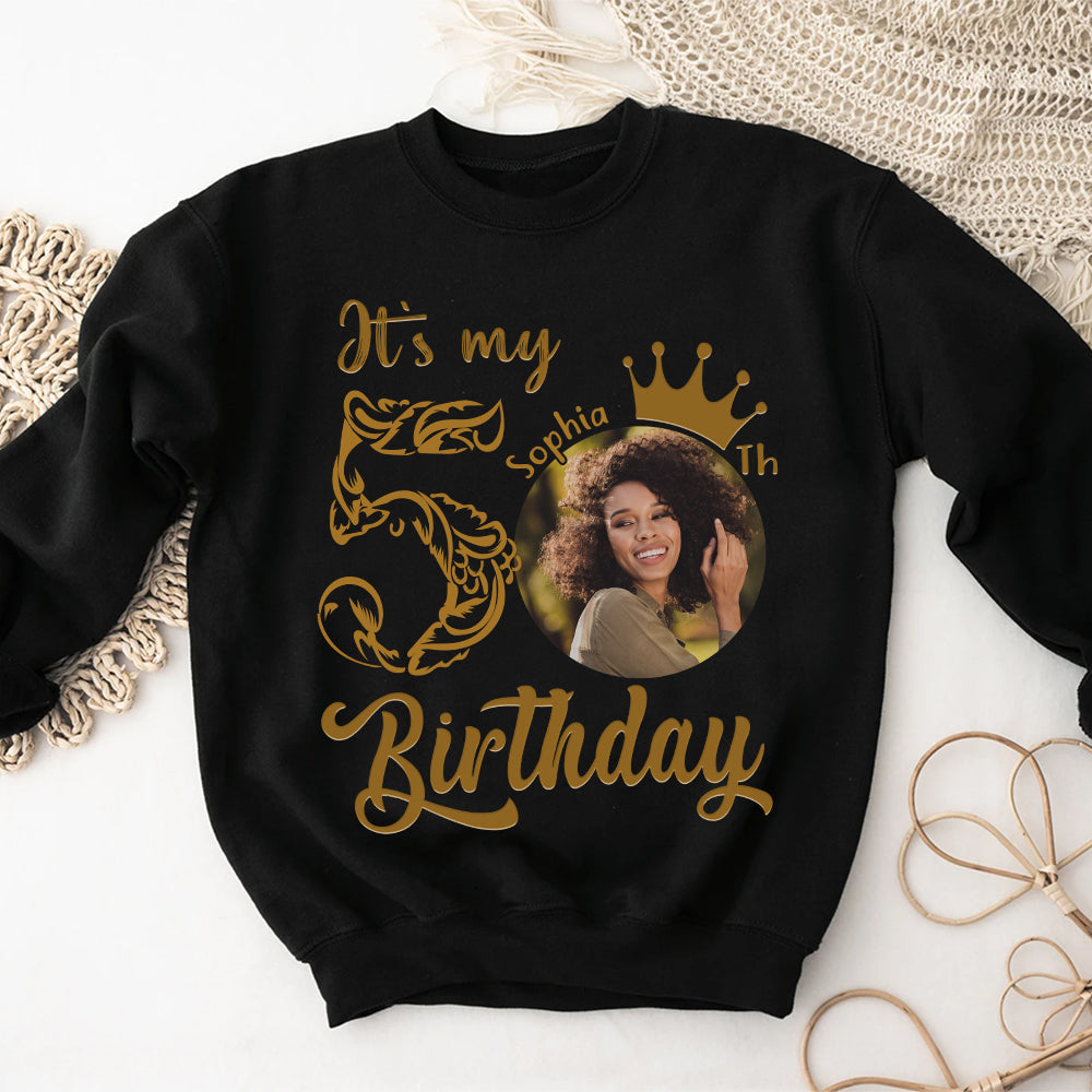 Custom Face Photo 50&#39;s Birthday Shirt, 50th Birthday Unique T Shirt For Woman, Custom Birthday Shirt, Her Gifts For 50 Years Old, Custom Picture Tee, Personalized Birthday Shirt-YPT-HCT