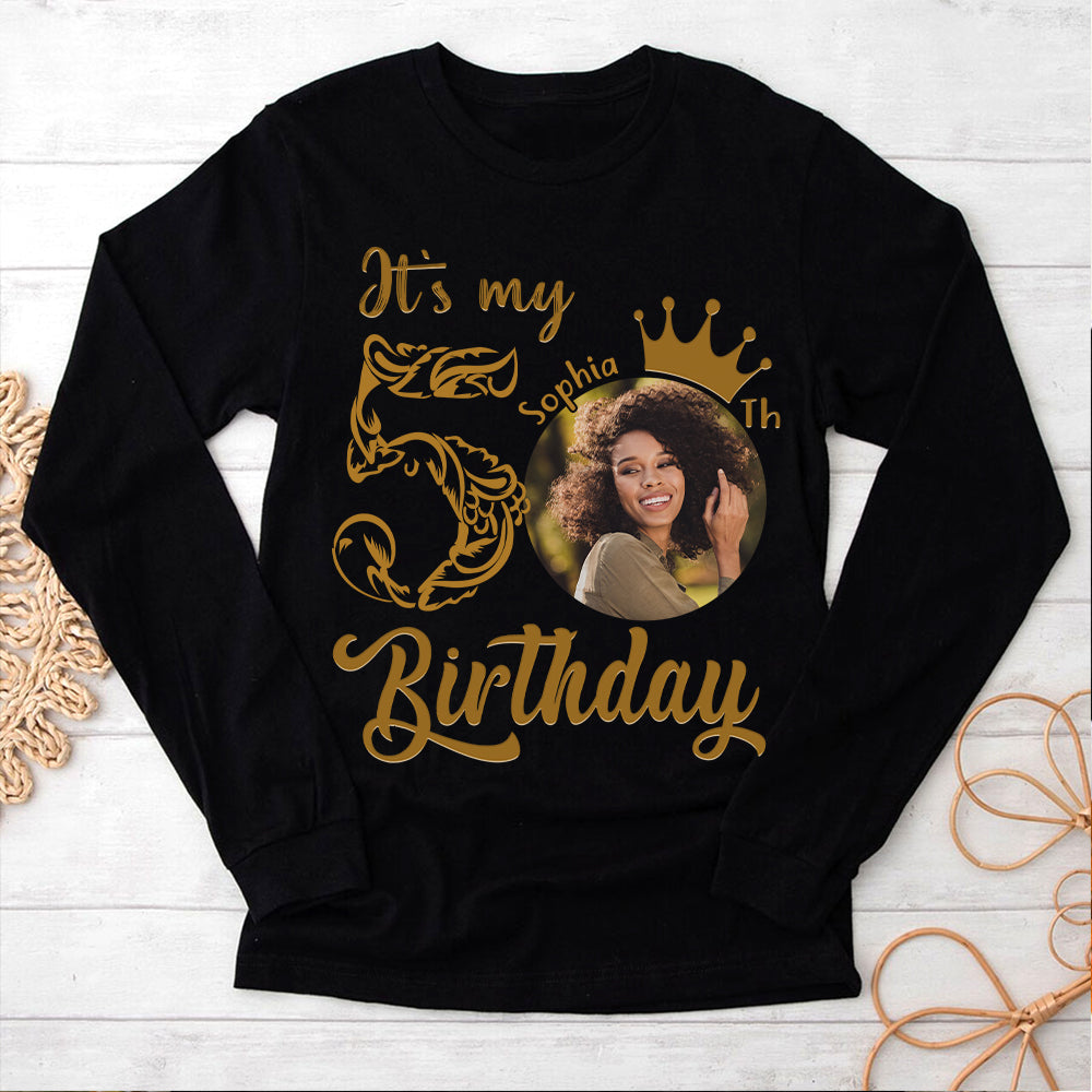 Custom Face Photo 50&#39;s Birthday Shirt, 50th Birthday Unique T Shirt For Woman, Custom Birthday Shirt, Her Gifts For 50 Years Old, Custom Picture Tee, Personalized Birthday Shirt-YPT-HCT