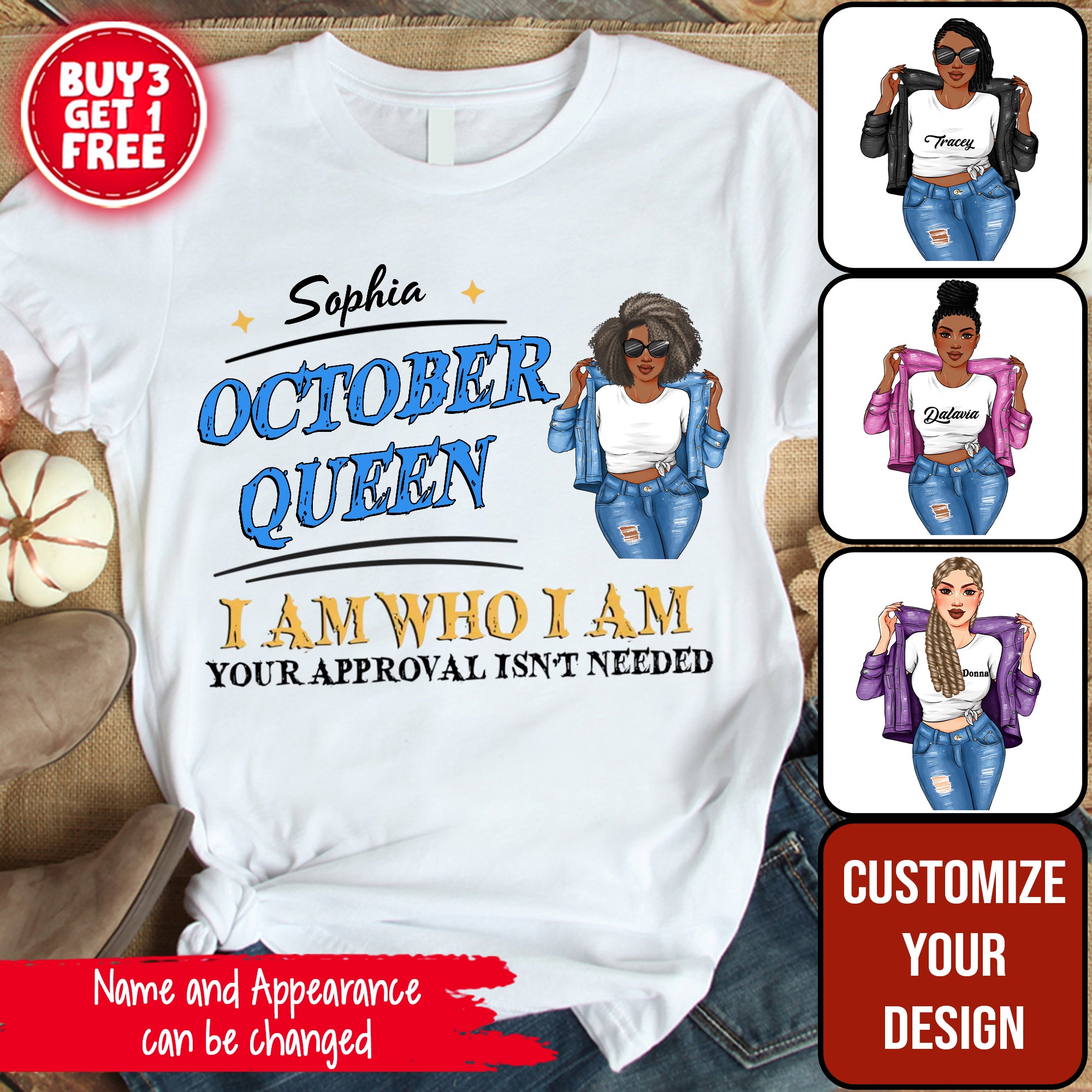 Custom October Birthday Shirt For Woman, Queens are Born In October Gifts, Melanin Afro Woman Shirt, Black Girl Tee, Afro Queen Gift-YPT-LKA