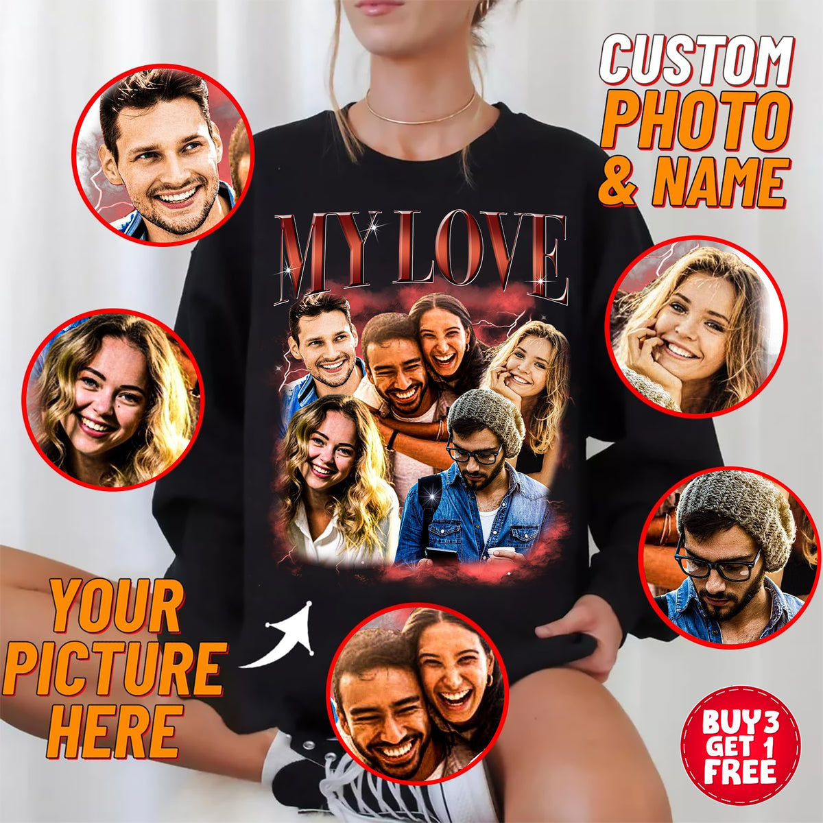 Custom Bootleg Rap Tee Shirt for Boyfriend Girlfriend, Custom Image T Shirt, Personalized T Shirts With Pictures, Valentines Gifts, Valentines Day Shirts-YPT-ALK