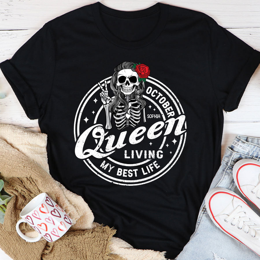 Custom October Birthday Shirt For Woman, Queens Are Born In October Gifts, Halloween Shirt