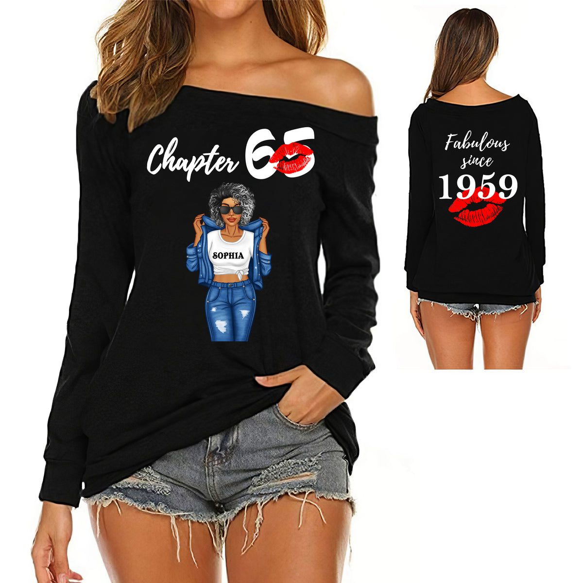 Women&#39;s Off-Shoulder Sweatshirt, Chapter 65, Fabulous Since 1959 65th Birthday - ALK