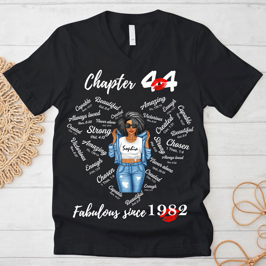 Chapter 44, Fabulous Since 1982 44th Birthday Unique T Shirt For Woman, Her Gifts For 44Years Old , Turning 44 Birthday Cotton Shirt-TLQ