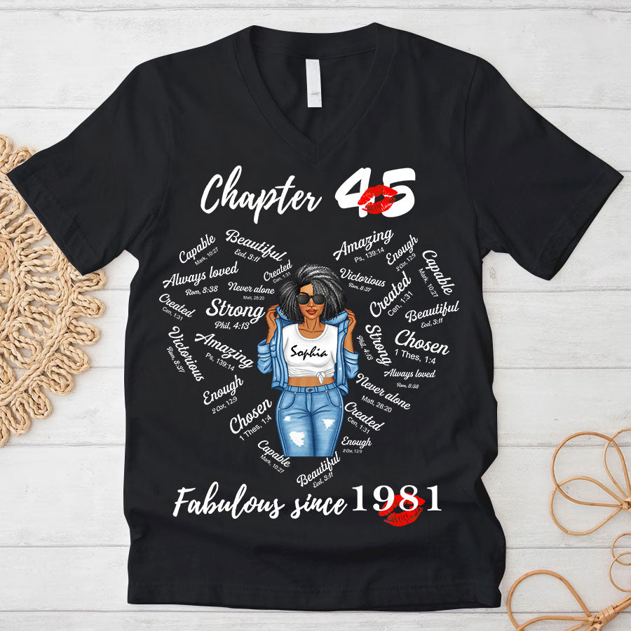 Chapter 45, Fabulous Since 1981 45th Birthday Unique T Shirt For Woman, Her Gifts For 45 Years Old , Turning 45 Birthday Cotton Shirt-TLQ