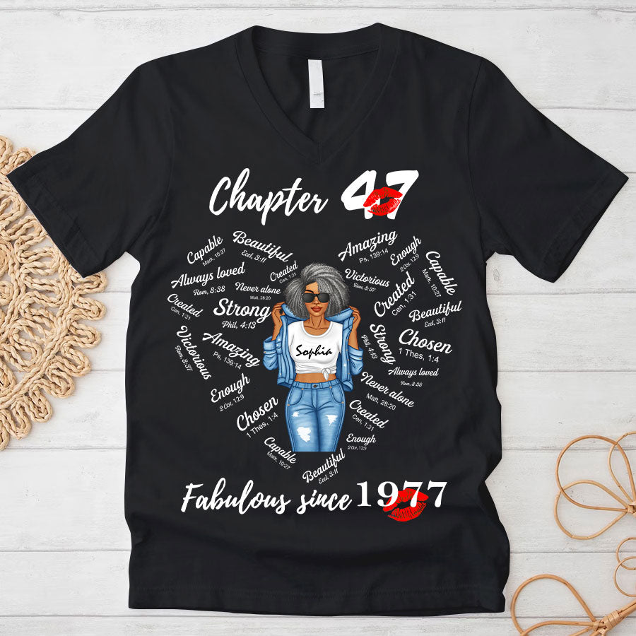 Chapter 47, Fabulous Since 1977 47th Birthday Unique T Shirt For Woman, Her Gifts For 47 Years Old , Turning 47 Birthday Cotton Shirt-TLQ