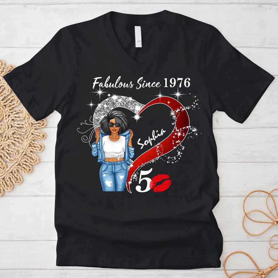 Custom Birthday Shirt, Her Gifts For 50 Years Old , Turning 50 Birthday Cotton Shirt, Fabulous Since 1976-TQL