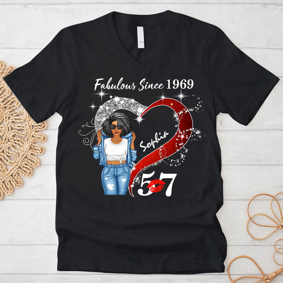 Custom Birthday Shirt, Her Gifts For 57 Years Old , Turning 57 Birthday Cotton Shirt, Fabulous Since 1969-TLQ