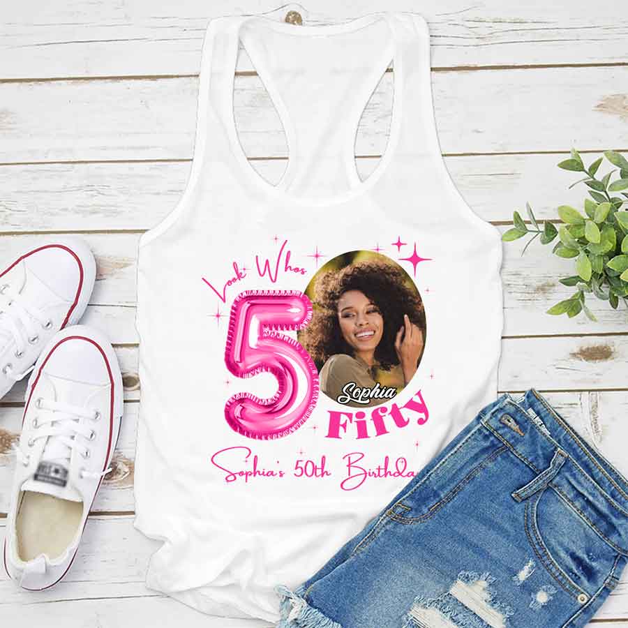 Custom Face Photo 50&#39;s Birthday Shirt, 50th Birthday Unique T Shirt For Woman, Custom Birthday Shirt, Her Gifts For 50 Years Old, Custom Picture Tee, Personalized Birthday Shirt-YPT-HCT