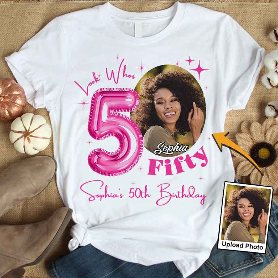 Custom Face Photo 50&#39;s Birthday Shirt, 50th Birthday Unique T Shirt For Woman, Custom Birthday Shirt, Her Gifts For 50 Years Old, Custom Picture Tee, Personalized Birthday Shirt-YPT-HCT