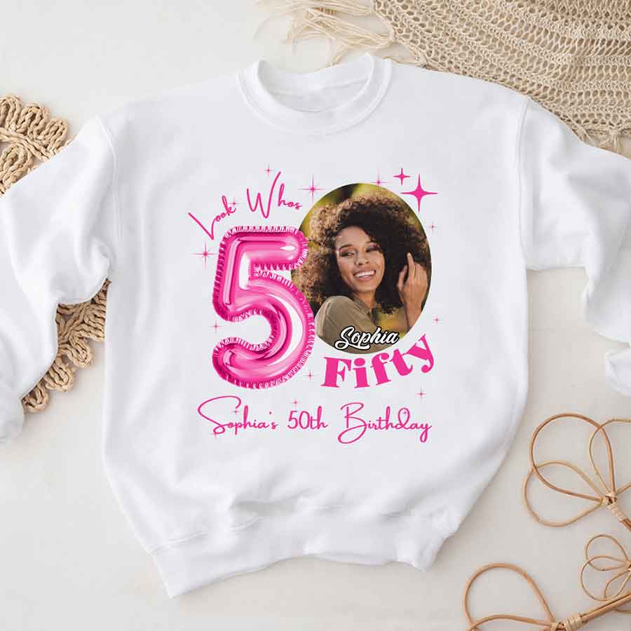 Custom Face Photo 50&#39;s Birthday Shirt, 50th Birthday Unique T Shirt For Woman, Custom Birthday Shirt, Her Gifts For 50 Years Old, Custom Picture Tee, Personalized Birthday Shirt-YPT-HCT