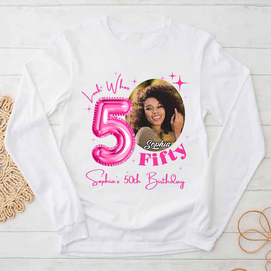 Custom Face Photo 50&#39;s Birthday Shirt, 50th Birthday Unique T Shirt For Woman, Custom Birthday Shirt, Her Gifts For 50 Years Old, Custom Picture Tee, Personalized Birthday Shirt-YPT-HCT