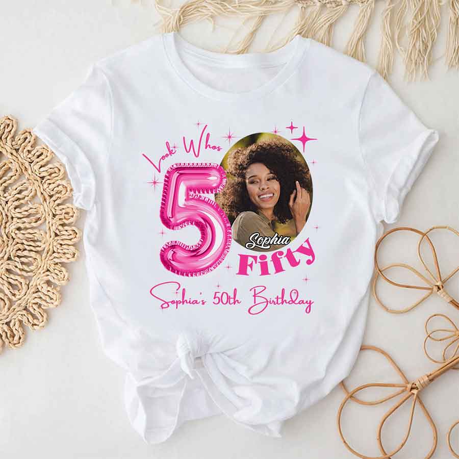 Custom Face Photo 50&#39;s Birthday Shirt, 50th Birthday Unique T Shirt For Woman, Custom Birthday Shirt, Her Gifts For 50 Years Old, Custom Picture Tee, Personalized Birthday Shirt-YPT-HCT