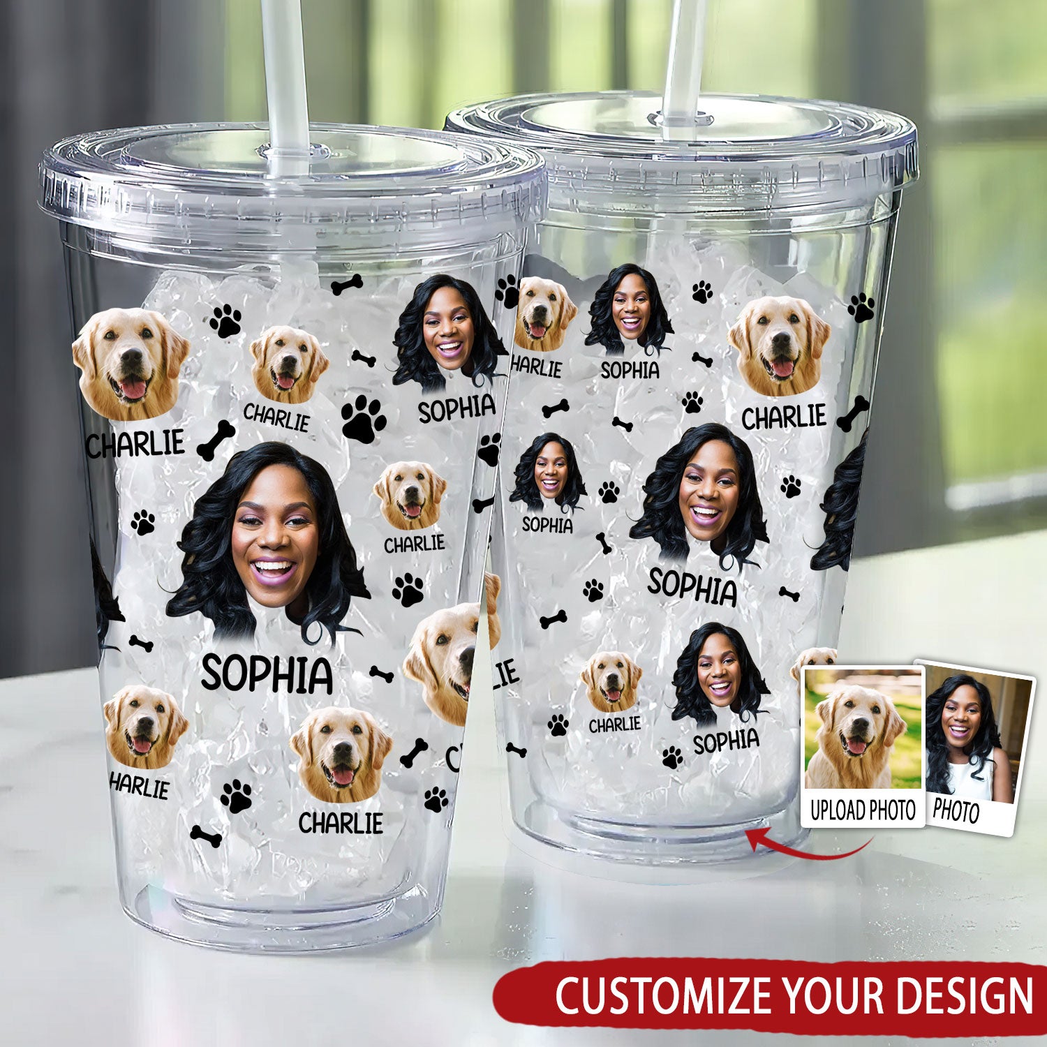 (Photo Inserted) Lovely Upload Pet Image - Personalized Acrylic Insulated Tumbler With Straw