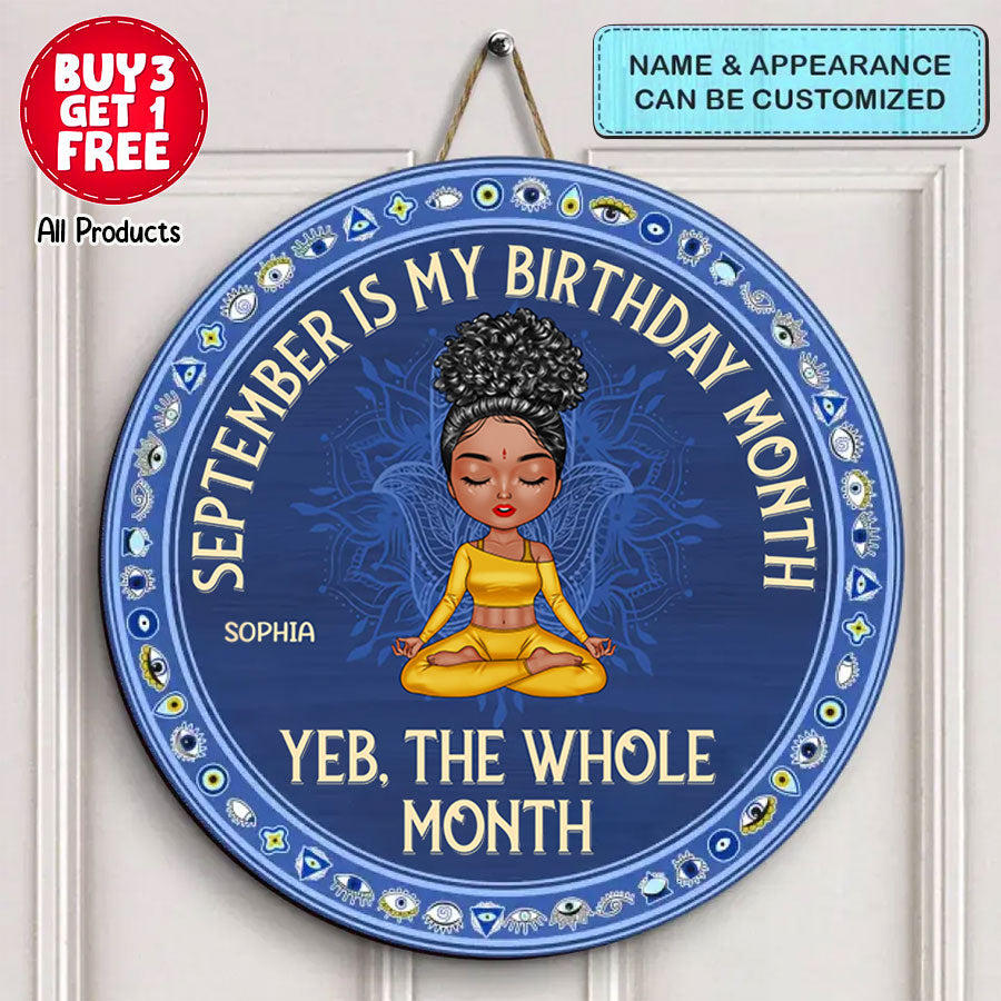 Personalized Custom Door Sign - Gift For Yoga Lover, Gifts For September Girls, September Birthday Gifts For Woman