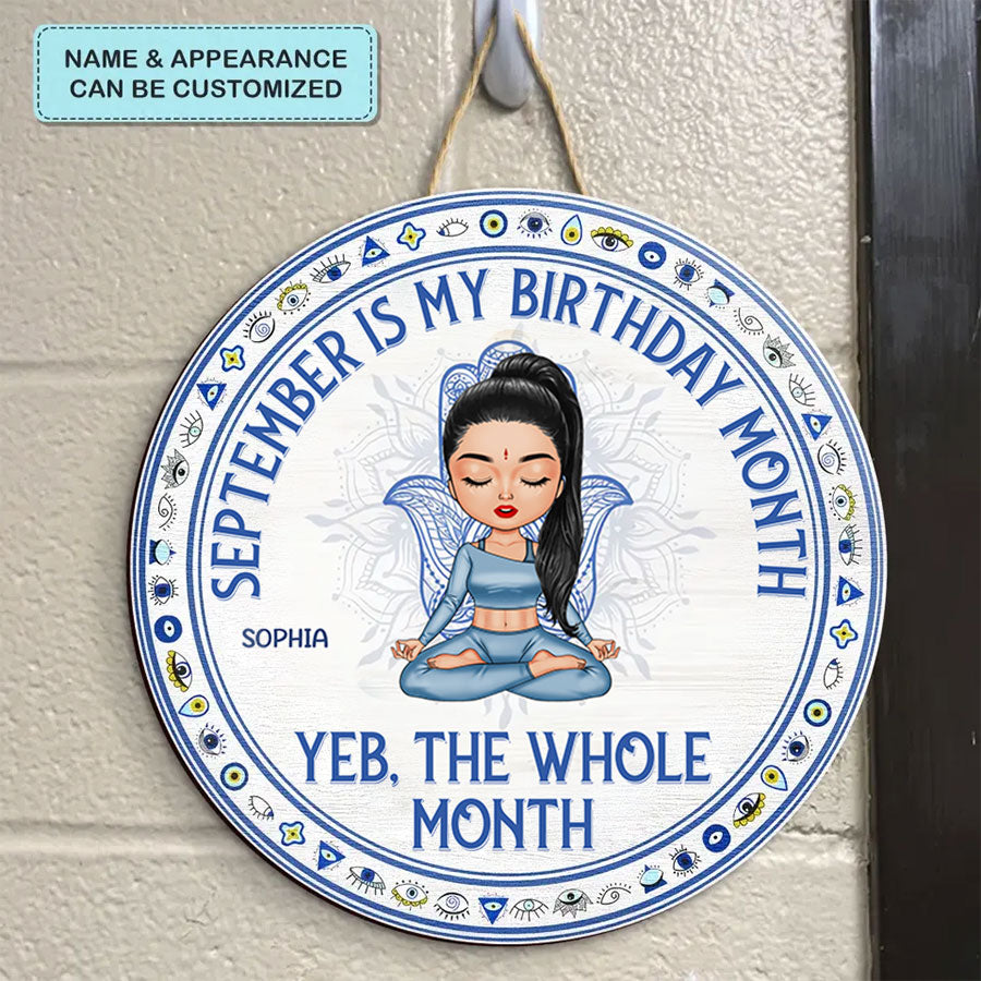 Personalized Custom Door Sign - Gift For Yoga Lover, Gifts For September Girls, September Birthday Gifts For Woman