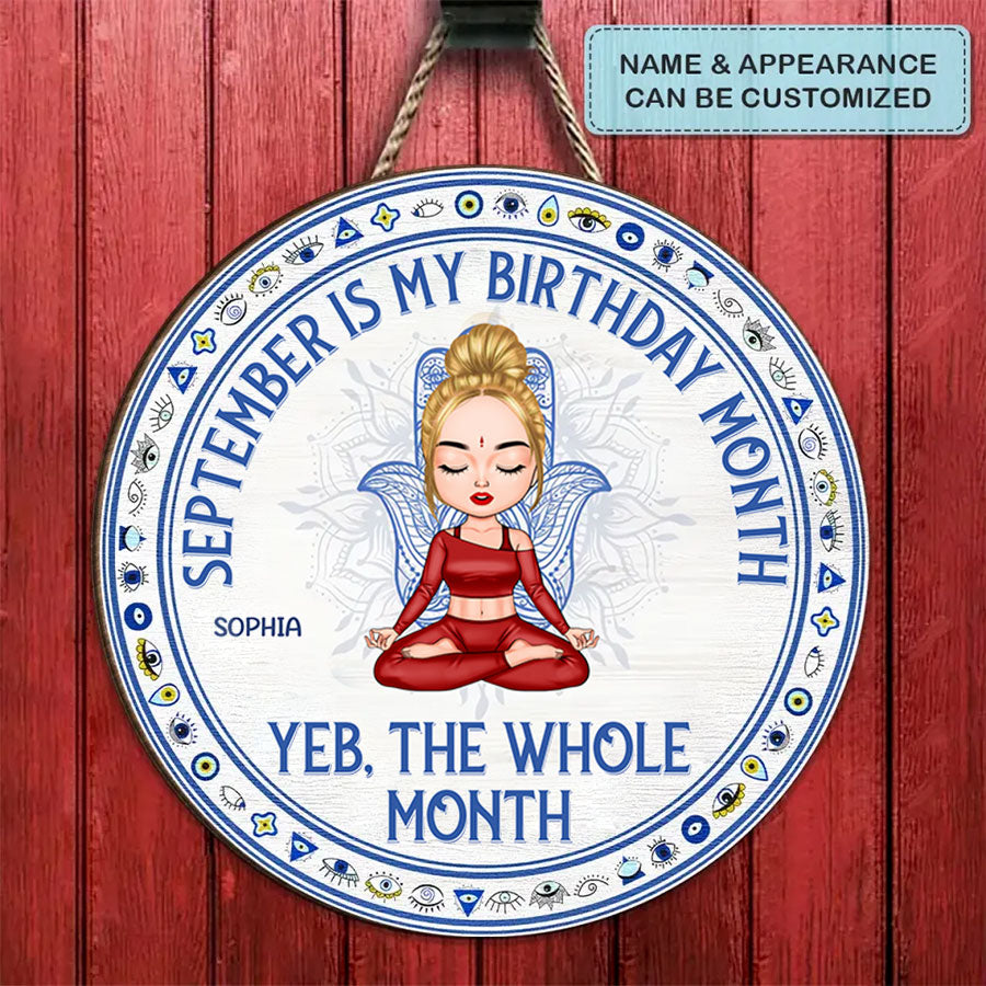 Personalized Custom Door Sign - Gift For Yoga Lover, Gifts For September Girls, September Birthday Gifts For Woman