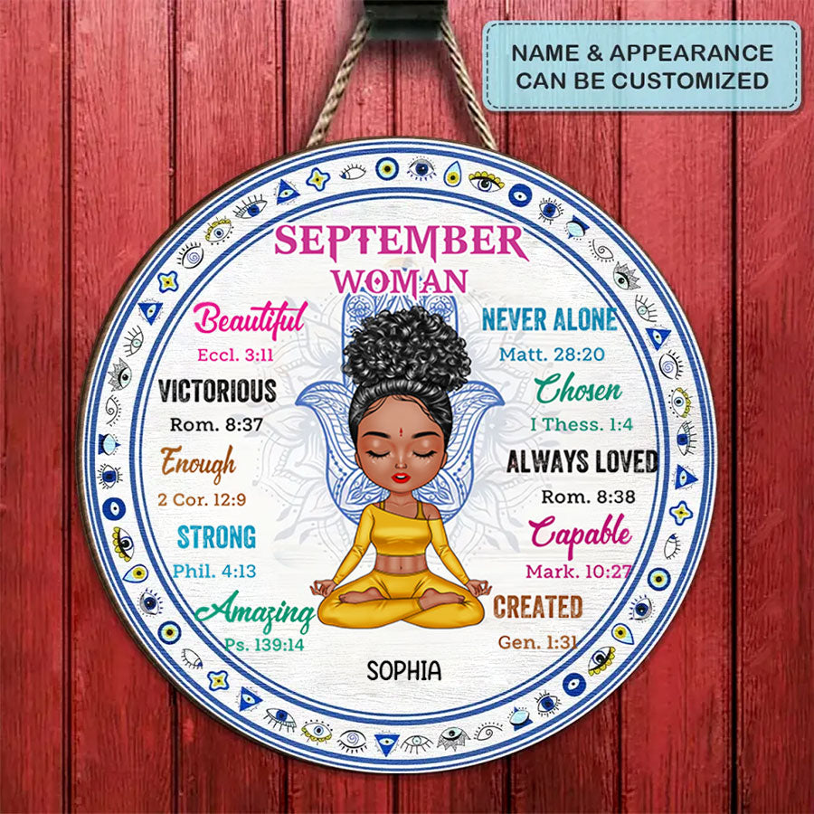 Personalized Custom Door Sign - Gift For Yoga Lover, Gifts For September Girls, September Birthday Gifts For Woman