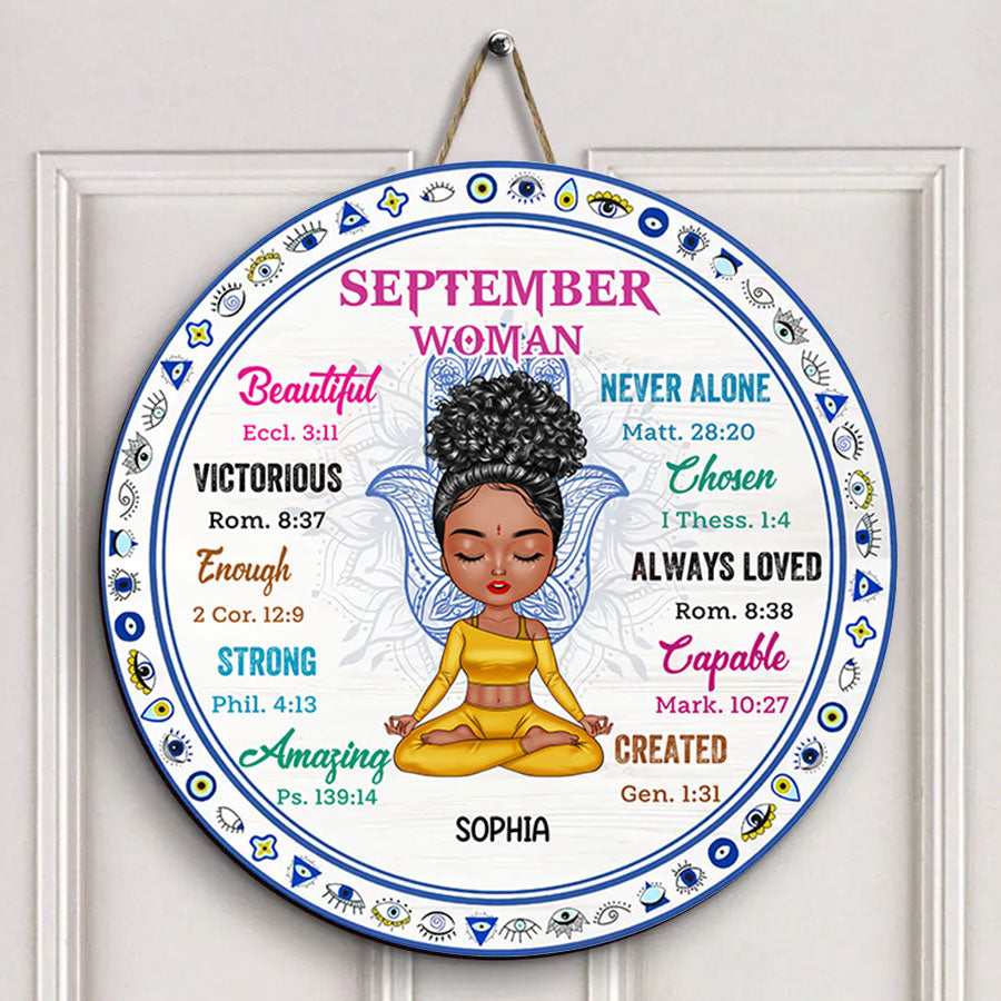 Personalized Custom Door Sign - Gift For Yoga Lover, Gifts For September Girls, September Birthday Gifts For Woman