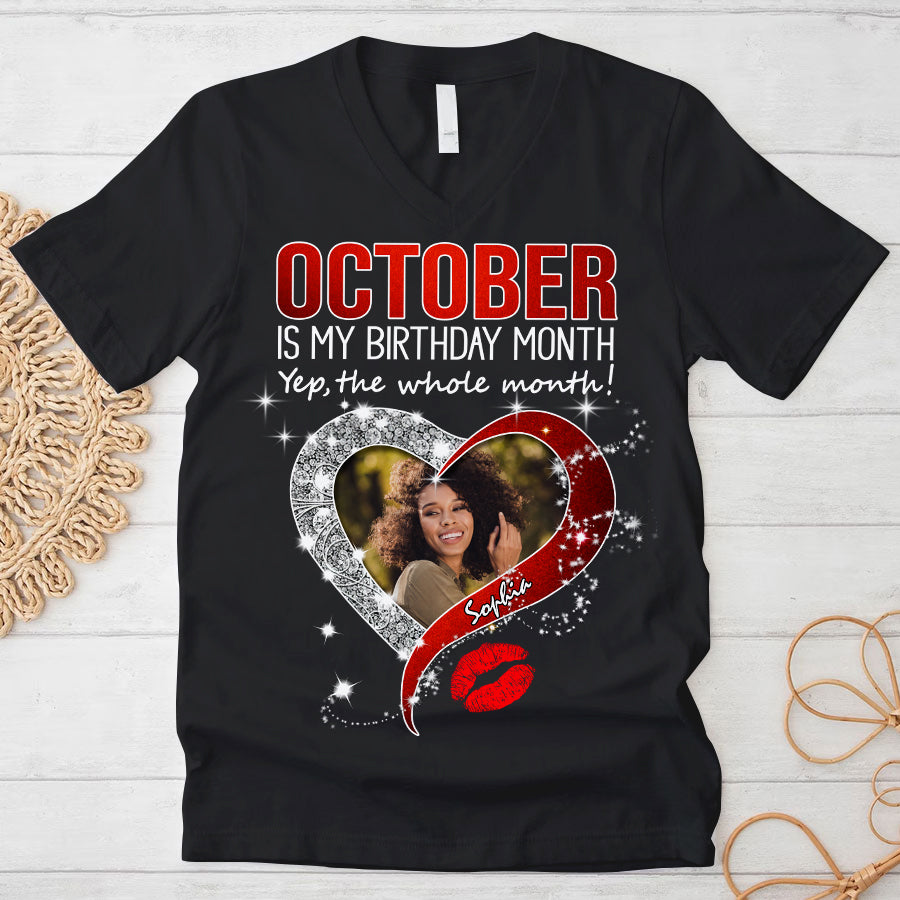 Custom Face Photo October Birthday Shirt, Custom Birthday Shirt, Queens are Born In October, October Birthday Shirts For Woman, October Birthday Gifts-YPT-TLQ