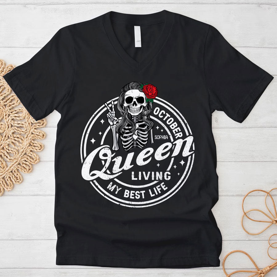 Custom October Birthday Shirt For Woman, Queens Are Born In October Gifts, Halloween Shirt
